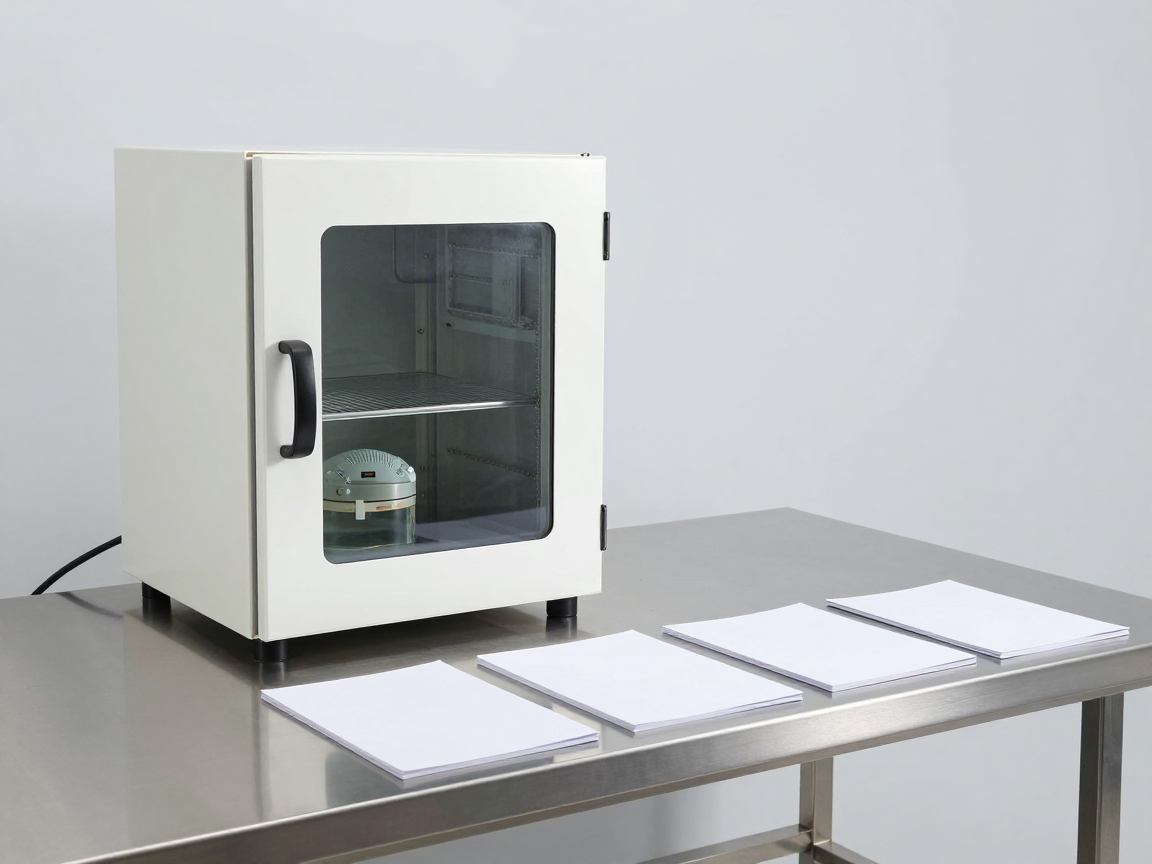 Standards documents and test records on a laboratory desk