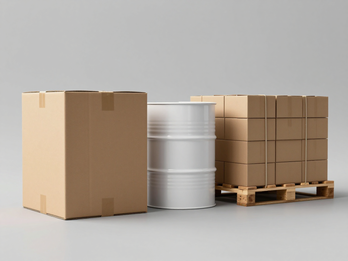 Ba loại kiện hàng: thùng carton tiêu chuẩn, thùng phuy hình trụ và pallet hàng — tương ứng nhóm kiện của ISTA 3B