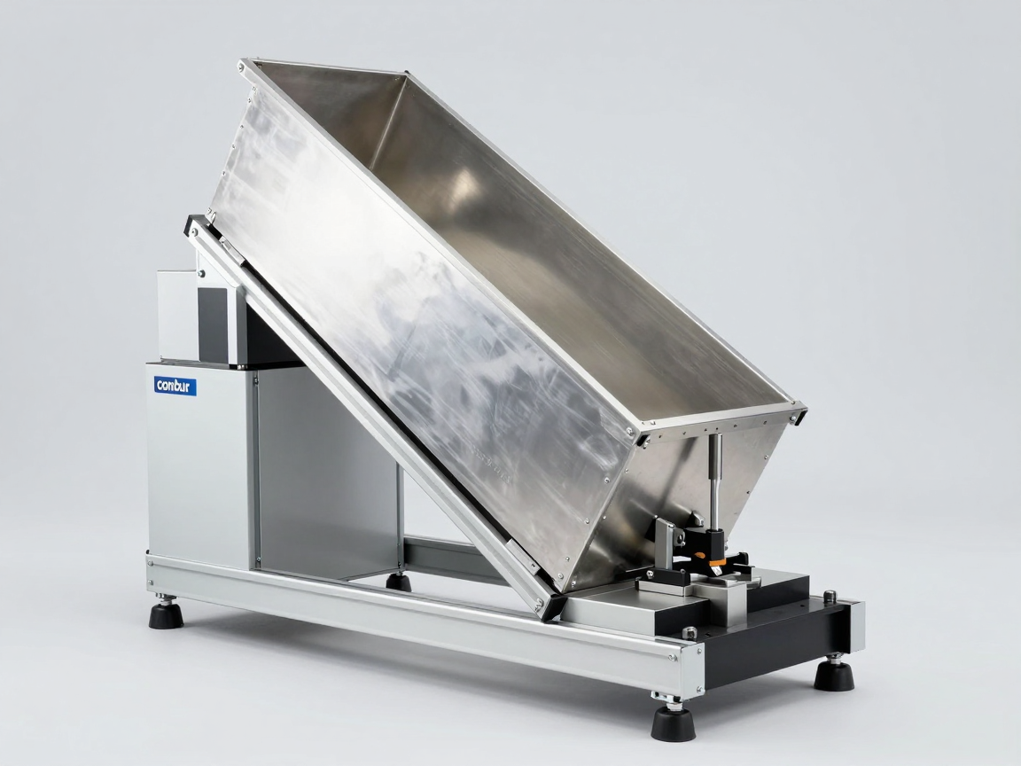 Máy thử va đập nghiêng (conbur) với container khung thép lớn được cố định trên xe trượt trong phòng thử nghiệm