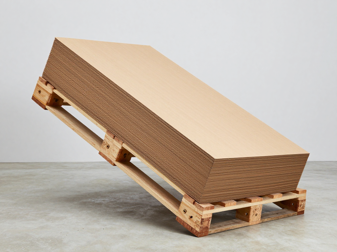 Lô hàng trên pallet gỗ với các thùng carton nâu không nhãn được nghiêng lên trên sàn bê tông phòng thử nghiệm để thử rơi quay