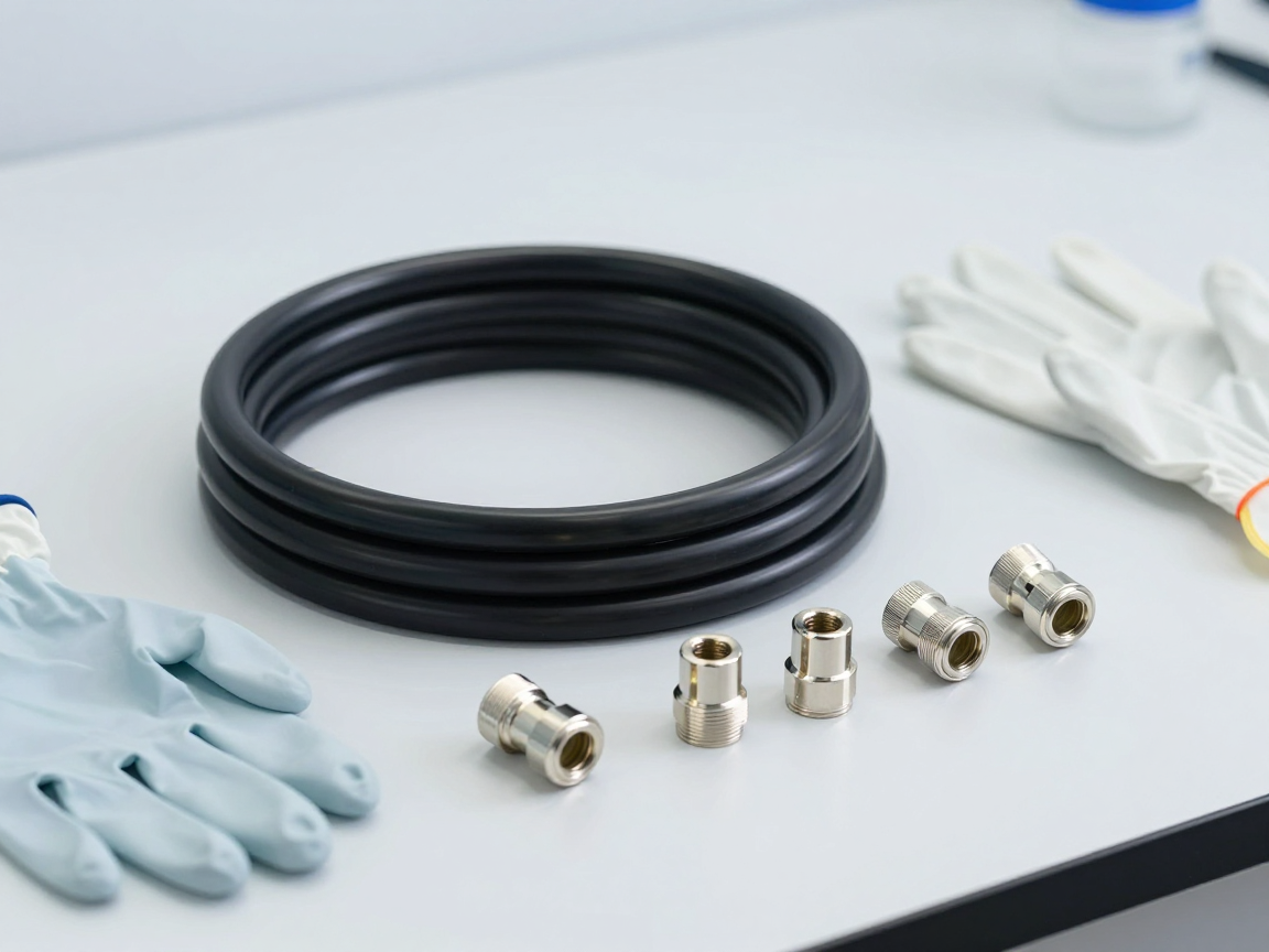Cuộn dây cáp PVC và các chi tiết kim loại mạ đặt trên bàn thử nghiệm