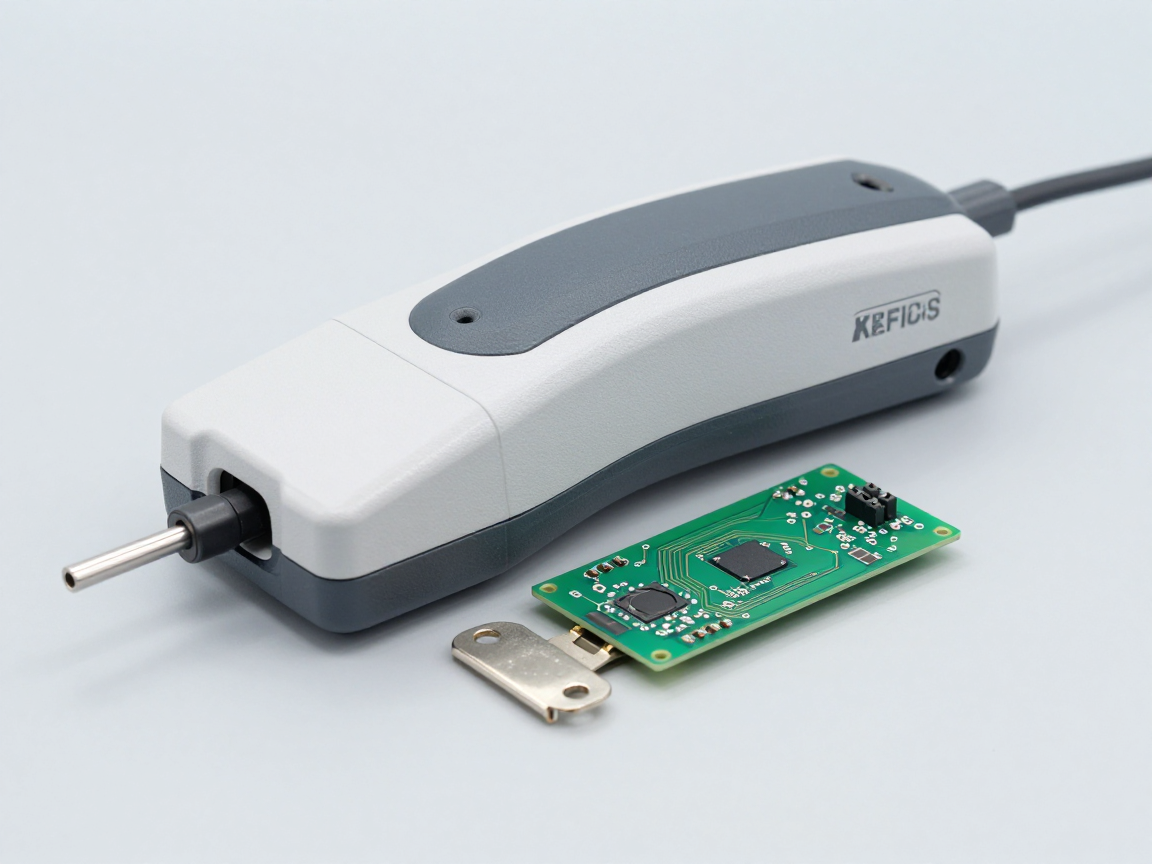 Thiết bị XRF cầm tay đặt trên bo mạch điện tử và một chi tiết kim loại mạ