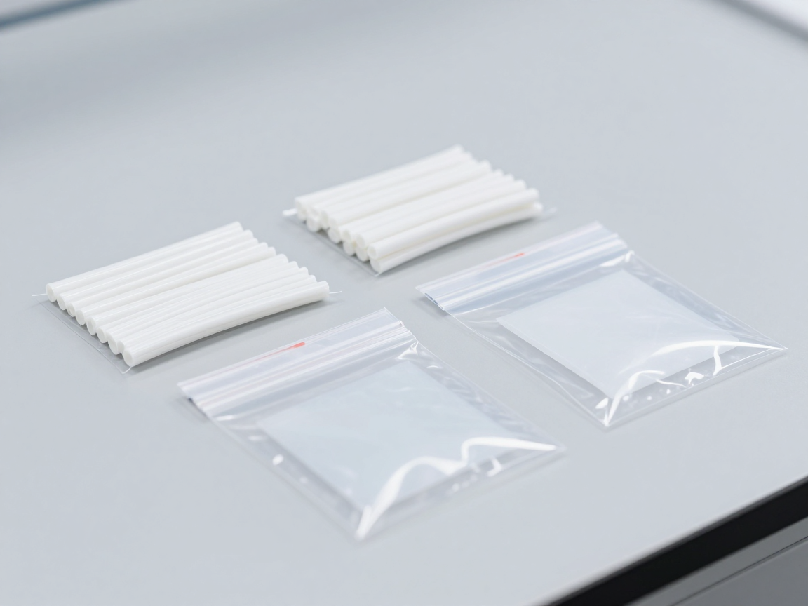 Mẫu dây cáp PVC và nhựa mềm trong túi mẫu trên bàn thử nghiệm