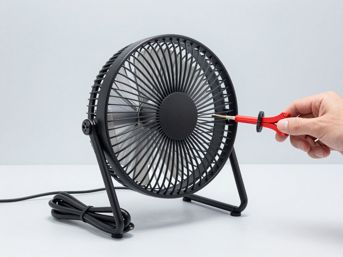 Máy sưởi điện nhỏ trên bàn thử với cáp nguồn luồn qua kẹp dòng điện